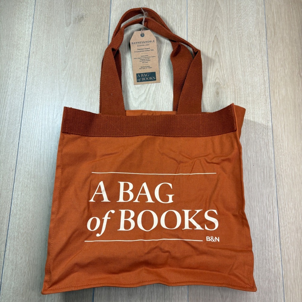 Barnes & Noble A Bag of Books Organic Cotton Tote Bag Rust Cream Orange NWT
